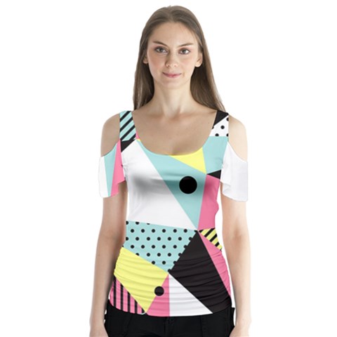 Geometric Polka Triangle Dots Line Butterfly Sleeve Cutout Tee  by Mariart