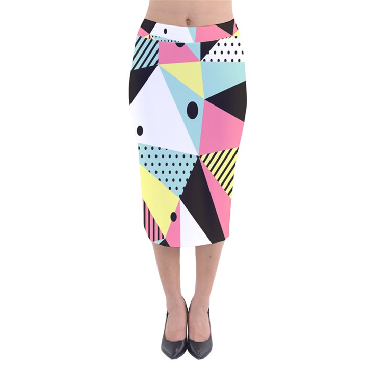 Geometric Polka Triangle Dots Line Velvet Midi Pencil Skirt