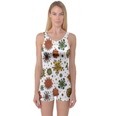 Flower Floral Sunflower Rose Pattern Base One Piece Boyleg Swimsuit by Mariart