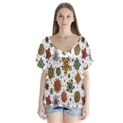 Flower Floral Sunflower Rose Pattern Base Flutter Sleeve Top