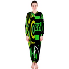 Half Grower Banner Polka Dots Circle Plaid Green Black Yellow Onepiece Jumpsuit (ladies)  by Mariart