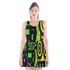 Half Grower Banner Polka Dots Circle Plaid Green Black Yellow Scoop Neck Skater Dress