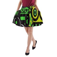 Half Grower Banner Polka Dots Circle Plaid Green Black Yellow A-Line Pocket Skirt