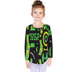 Half Grower Banner Polka Dots Circle Plaid Green Black Yellow Kids  Long Sleeve Tee