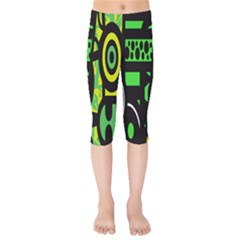 Half Grower Banner Polka Dots Circle Plaid Green Black Yellow Kids  Capri Leggings 