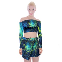 Electricsheep Mathematical Algorithm Displays Fractal Permutations Off Shoulder Top With Skirt Set by Mariart