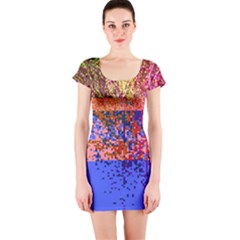 Glitchdrips Shadow Color Fire Short Sleeve Bodycon Dress