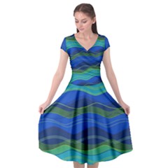 Geometric Line Wave Chevron Waves Novelty Cap Sleeve Wrap Front Dress