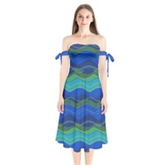 Geometric Line Wave Chevron Waves Novelty Shoulder Tie Bardot Midi Dress by Mariart