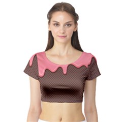 Ice Cream Pink Choholate Plaid Chevron Short Sleeve Crop Top (tight Fit)