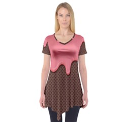 Ice Cream Pink Choholate Plaid Chevron Short Sleeve Tunic  by Mariart