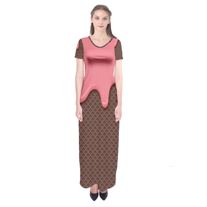 Ice Cream Pink Choholate Plaid Chevron Short Sleeve Maxi Dress