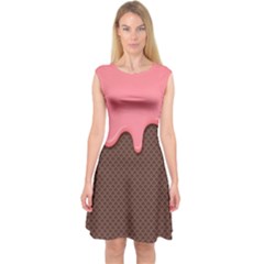 Ice Cream Pink Choholate Plaid Chevron Capsleeve Midi Dress by Mariart