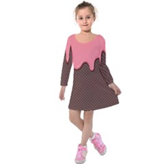 Ice Cream Pink Choholate Plaid Chevron Kids  Long Sleeve Velvet Dress