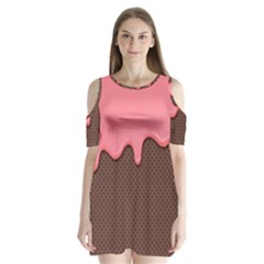 Ice Cream Pink Choholate Plaid Chevron Shoulder Cutout Velvet  One Piece