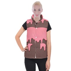 Ice Cream Pink Choholate Plaid Chevron Women s Button Up Puffer Vest