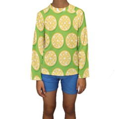 Lime Orange Yellow Green Fruit Kids  Long Sleeve Swimwear by Mariart