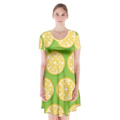 Lime Orange Yellow Green Fruit Short Sleeve V-neck Flare Dress by Mariart