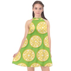 Lime Orange Yellow Green Fruit Halter Neckline Chiffon Dress  by Mariart