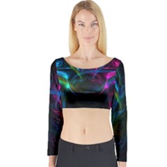 Light Waves Light Red Blue Long Sleeve Crop Top by Mariart