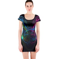 Light Waves Light Red Blue Short Sleeve Bodycon Dress