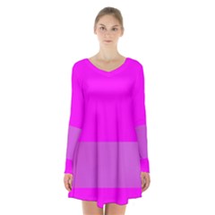 Line Pink Long Sleeve Velvet V-neck Dress by Mariart