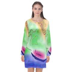 Mirror Light Long Sleeve Chiffon Shift Dress 