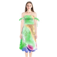 Mirror Light Shoulder Tie Bardot Midi Dress by Mariart