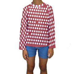 Pink White Polka Dots Kids  Long Sleeve Swimwear