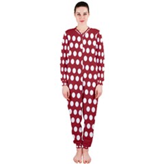 Pink White Polka Dots Onepiece Jumpsuit (ladies)  by Mariart