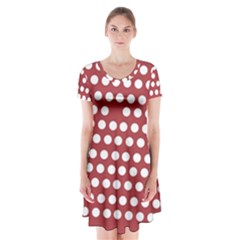 Pink White Polka Dots Short Sleeve V-neck Flare Dress