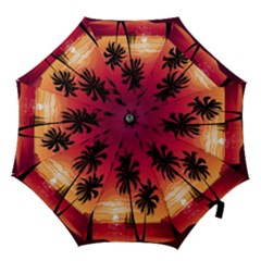 Nature Palm Trees Beach Sea Boat Sun Font Sunset Fabric Hook Handle Umbrellas (small) by Mariart