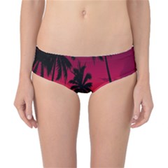 Nature Palm Trees Beach Sea Boat Sun Font Sunset Fabric Classic Bikini Bottoms by Mariart