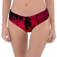 Nature Palm Trees Beach Sea Boat Sun Font Sunset Fabric Reversible Classic Bikini Bottoms by Mariart