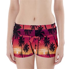 Nature Palm Trees Beach Sea Boat Sun Font Sunset Fabric Boyleg Bikini Wrap Bottoms by Mariart