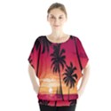 Nature Palm Trees Beach Sea Boat Sun Font Sunset Fabric Blouse View1