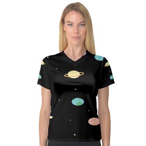 Planets Space Women s V-neck Sport Mesh Tee by Mariart