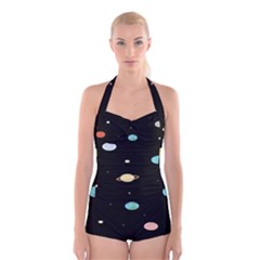 Planets Space Boyleg Halter Swimsuit  by Mariart