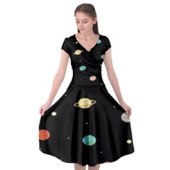 Planets Space Cap Sleeve Wrap Front Dress