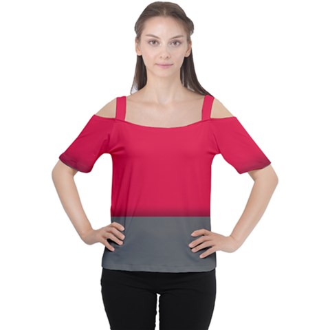 Red Gray Flag Line Horizontal Women s Cutout Shoulder Tee by Mariart