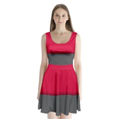 Red Gray Flag Line Horizontal Split Back Mini Dress  by Mariart