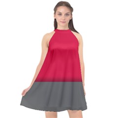 Red Gray Flag Line Horizontal Halter Neckline Chiffon Dress  by Mariart