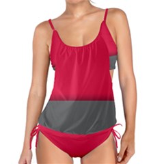 Red Gray Flag Line Horizontal Tankini by Mariart