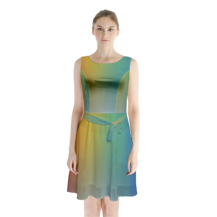 Rainbow Flag Simple Sleeveless Waist Tie Chiffon Dress