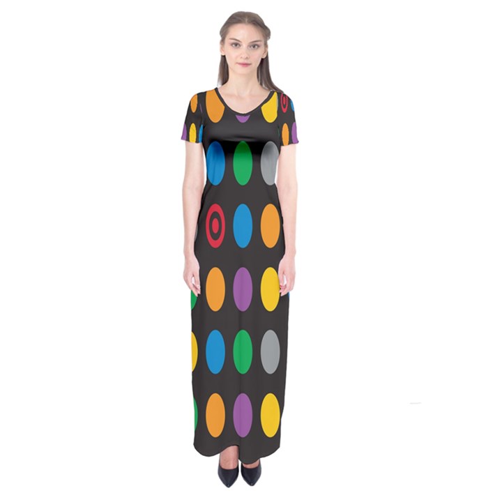 Polka Dots Rainbow Circle Short Sleeve Maxi Dress