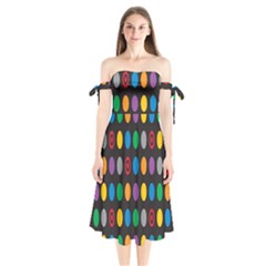 Polka Dots Rainbow Circle Shoulder Tie Bardot Midi Dress by Mariart