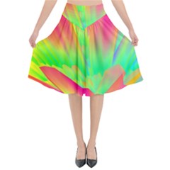 Screen Random Images Shadow Green Yellow Rainbow Light Flared Midi Skirt