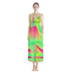 Screen Random Images Shadow Green Yellow Rainbow Light Button Up Chiffon Maxi Dress