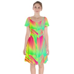 Screen Random Images Shadow Green Yellow Rainbow Light Short Sleeve Bardot Dress by Mariart