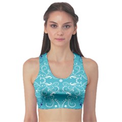 Repeatable Flower Leaf Blue Sports Bra by Mariart